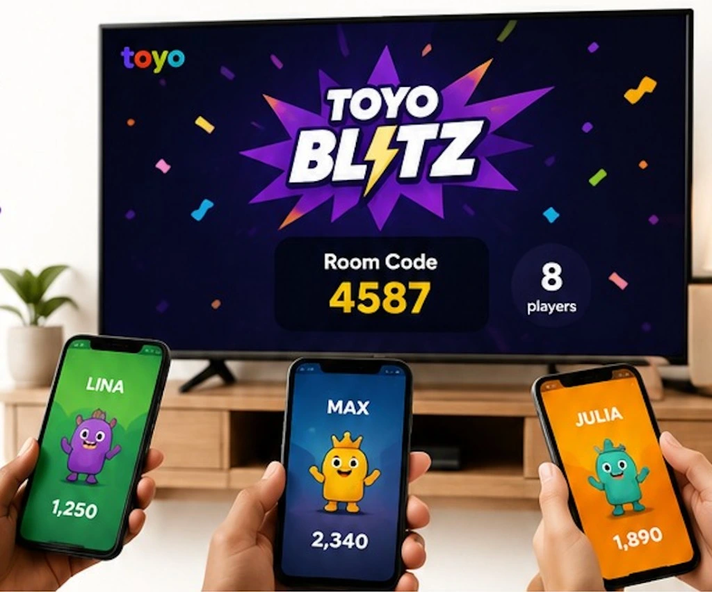 Toyo Blitz on TV with friends playing from their phones